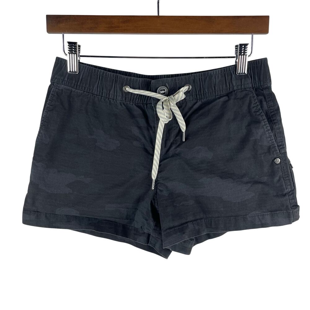 Vuori Womens XS Black Camo Ripstop Drawstring Shorts Cotton Stretch VW364 Hiking